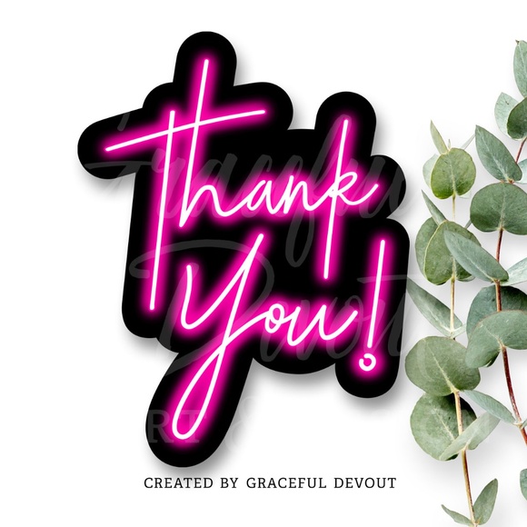 Graceful Devout Other - Thank You!- 2" (inches) (96ct.) (Pink Neon) Stickers